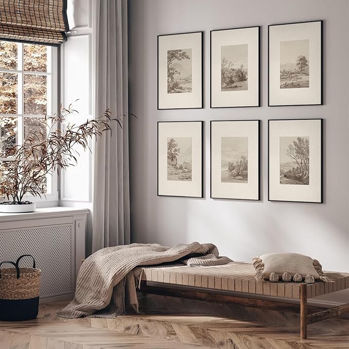 Joocrise Neutral Wall Art Decor Set of 6 Vintage Canvas Wall Art Rustic - Image 3
