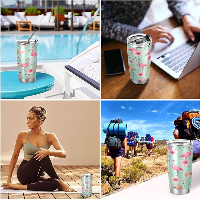 xigua 20oz Tumbler with Lid and Straw, Stainless Steel Vacuum Insulated Water Coffee Tumbler Cup, Beautiful Pink Flamingo Travel Mug Thermal Cup for Hot and Cold Drinks