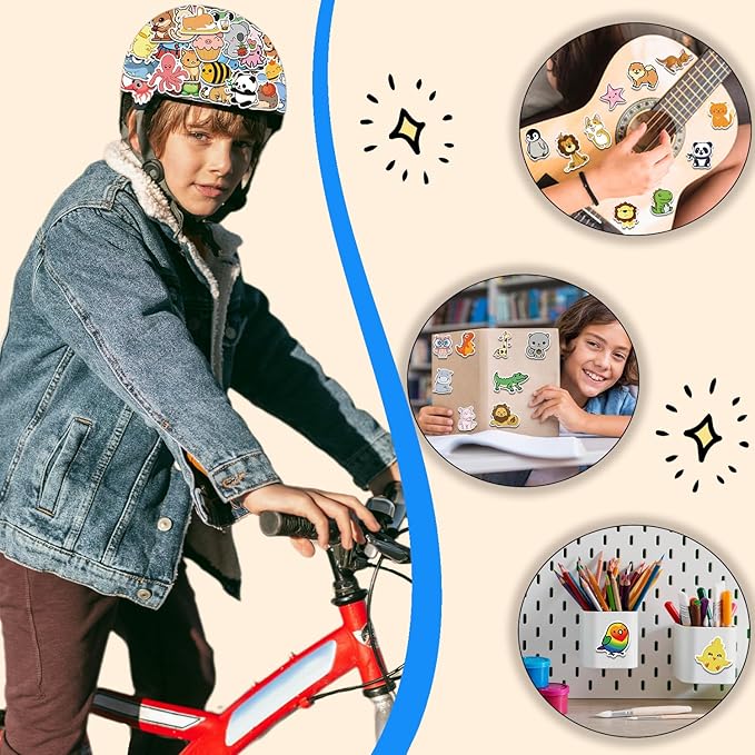 100 PCS Cute Animal Stickers-Prize Box Toys for Kids Classroom, Water Bottle Stickers for Kids Waterproof,Waterproof Vinyl Reward Stickers for School Students Gifts