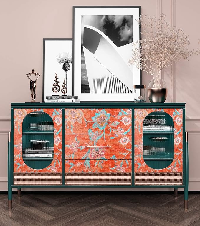 FunStick 17.5x354 Floral Wallpaper Peel and Stick Vintage Burnt Orange - Image 2
