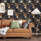 Laatse Blue/Gold Leaf Wallpaper Peel and Stick Vintage Dark Floral Wallpaper - Image 3