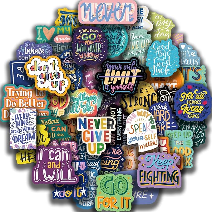 50PC Motivational & Inspirational Stickers for Adults & Teens, Vision Board Supplies, Positive Affirmation & Quote Reward Stickers (Waterproof) for Teachers, Students & Employees