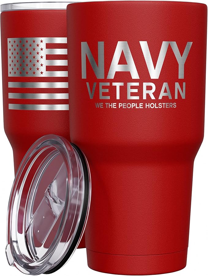 We The People Holsters - Navy Veteran Travel Mug - American Flag Coffee Tumbler - Double Insulated - 30 oz