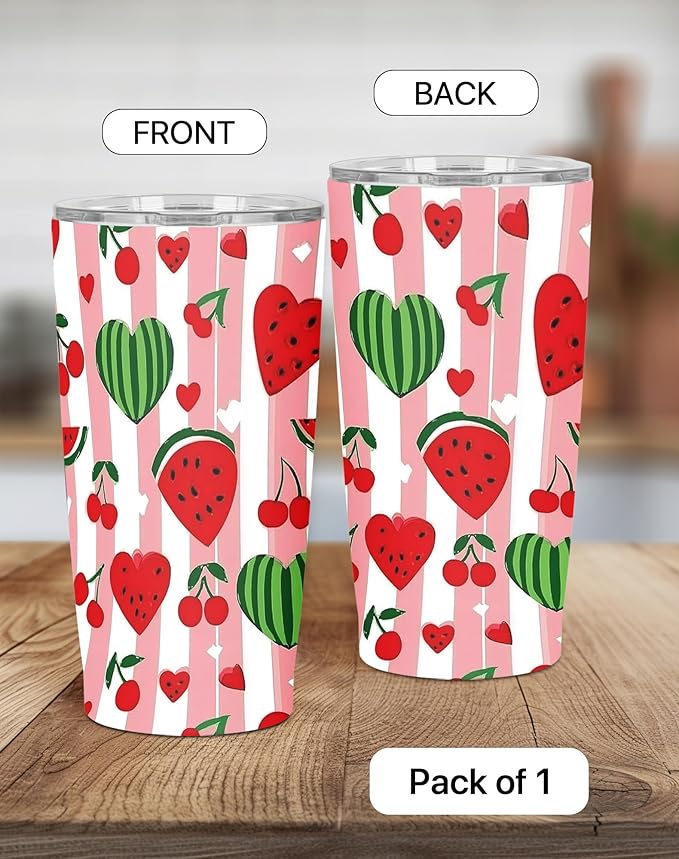 Watermelon Tumbler with Lid and Straw for Women Leakproof Travel Coffee Mug Double Wall Insulated Cups 20OZ Gifts for Office Kitchen Outdoor