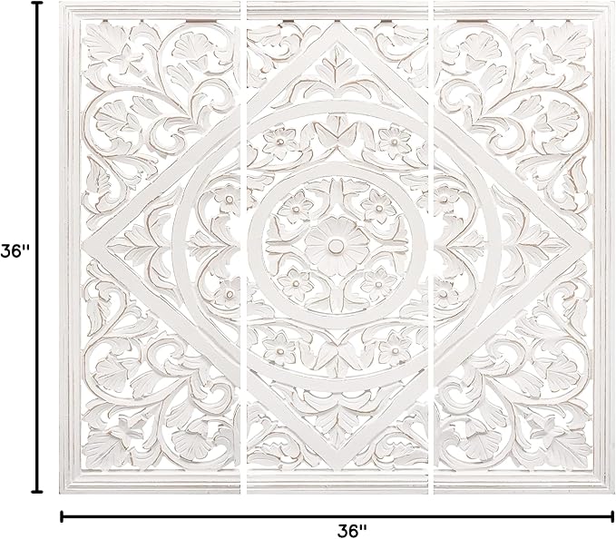 Handmade Carved Wooden Wall Hanging Plaques Set of 3 - Image 8