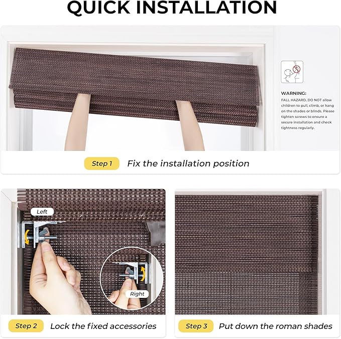 UNISHADES No Drill Cordless Bamboo Roman Shades, Light Filtering Woven Natural - Image 3