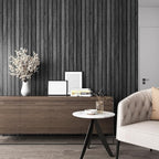 VEELIKE Charcoal Black Wooden Slat Wallpaper Peel and Stick Waterproof Dark - Image 3