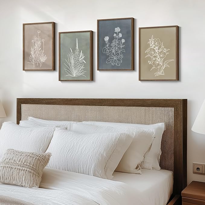 Framed Boho Botanical Wall Art for Living Room, 4 Piece Rustic Floral Canvas - Image 8