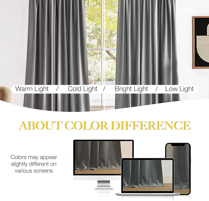 NICETOWN Super Soft Velvet Curtains 84 inches, Sound Reducing Cold Heat - Image 4