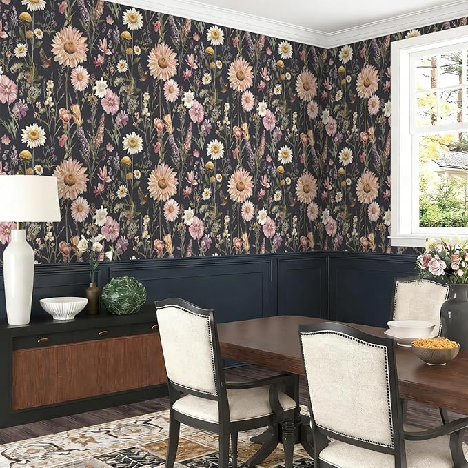 Livebor Dark Floral Peel and Stick Wallpaper Vintage Floral Contact Paper 16.9” - Image 5