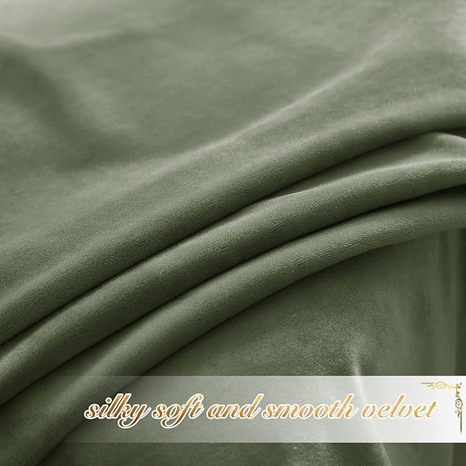NICETOWN Sage Green Velvet Curtains 54 inches Long 2 Panels - Image 6