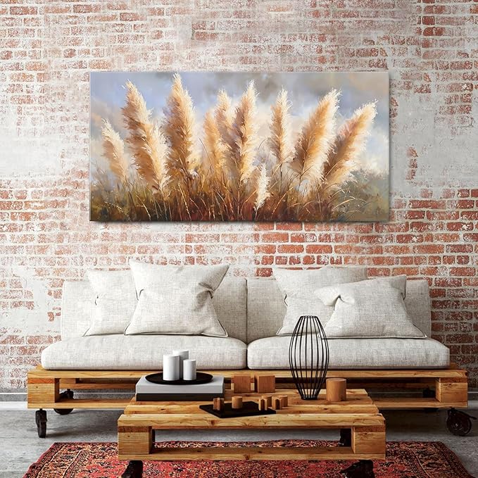 Vintage Boho Reed Canvas Wall Art Abstract Nature Plant Wall Decor Minimalist - Image 2