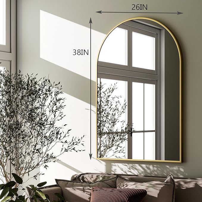 HARRITPURE Arched Wall Mirror – 26"x38" Arch Bathroom Mirror Metal Frame Vanity - Image 6