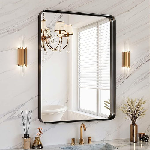 30x36 Inch Black Metal Framed Bathroom Mirror by MYSUNORIA