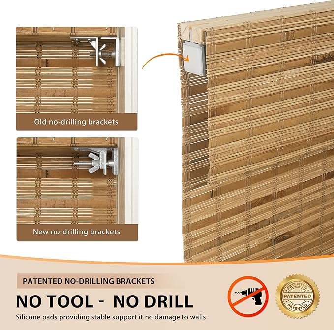 LazBlinds No Tools No Drill Cordless Bamboo Roman Shades, Light Filtering - Image 3