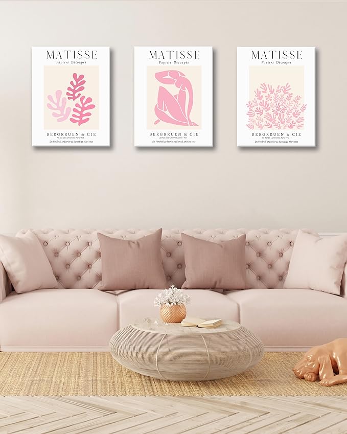 HesenDot Framed Matisse Pink Wall Art Set of 3, Minimalist Wall Decor, 12x16IN - Image 2