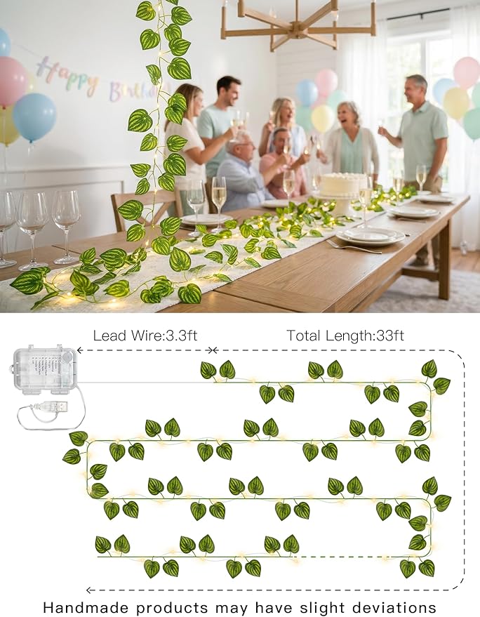 suddus Vines with Fairy Lights Battery & USB Powered Operated, 33ft 100 LED - Image 7