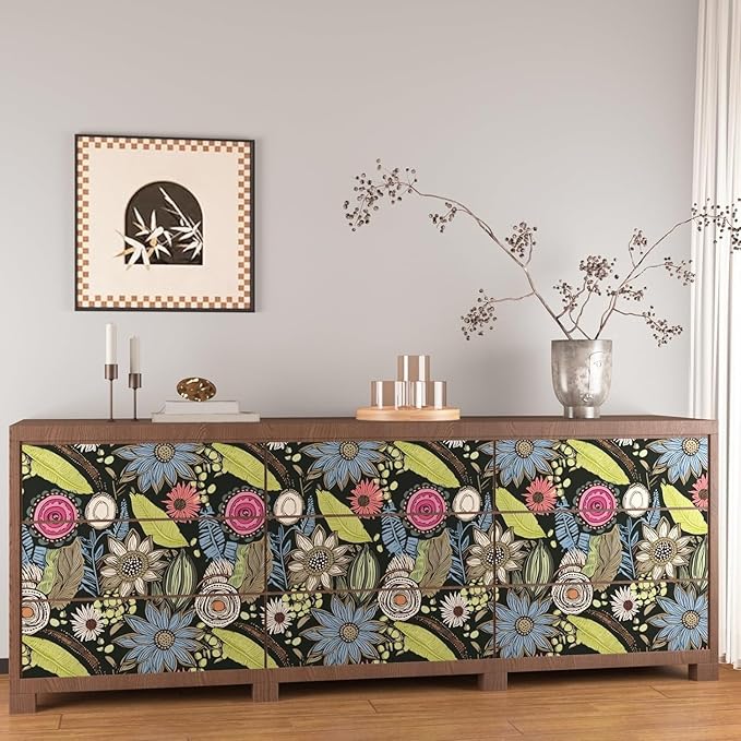 Boho Wallpaper Peel and Stick, Dark Green Vintage Floral Contact Paper - Image 4