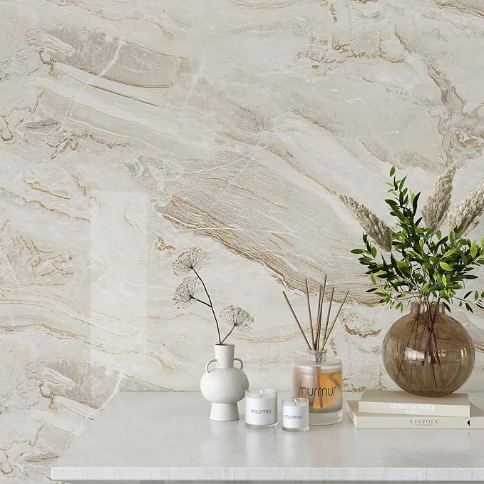 VEELIKE Glossy Beige Gold Marble Contact Paper - Image 5