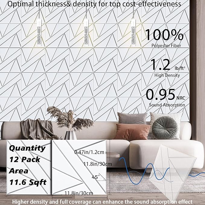 12 Pack Self-Adhesive Soundproof Wall Panels, 1.2lb/ft³ High Density, Thicker - Image 6