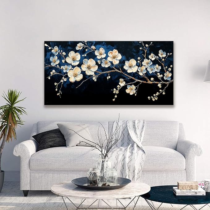 Suconvng White Flower Wall Art Canvas Wall Art Decor Set Home Wall Decor Modern - Image 4