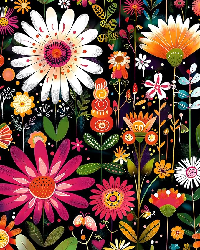 BOKEBEVE Pink Colorful Floral Wallpaper Peel and Stick Vintage Flowers Contact by BOKEBEVE