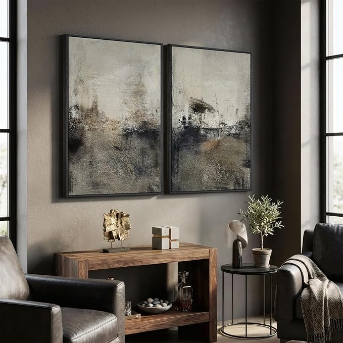 Large Framed Neutral Abstract Wall Art Set of 2 - Image 8