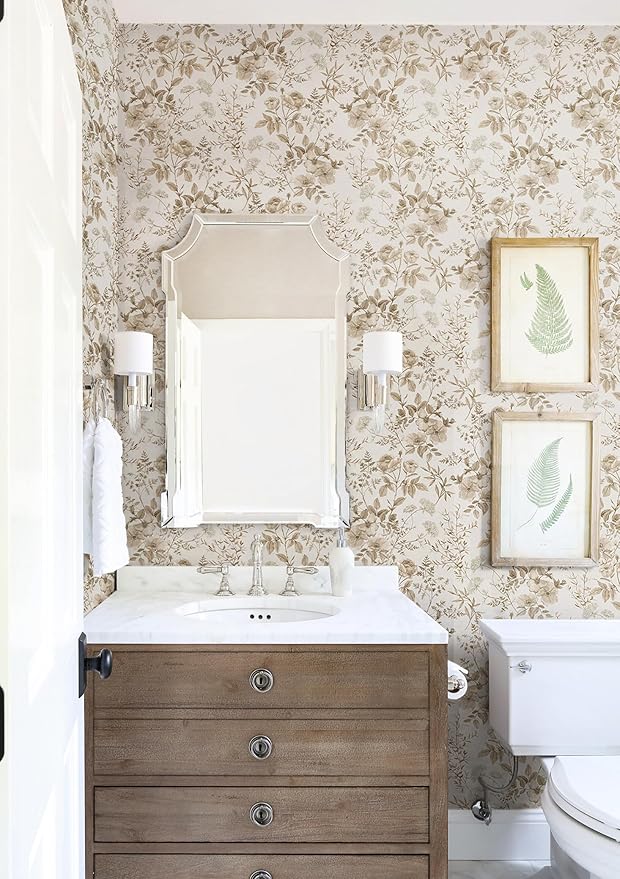 Erfoni 16.9" x394" Beige Floral Peel and Stick Wallpaper Boho Floral Leaf - Image 5