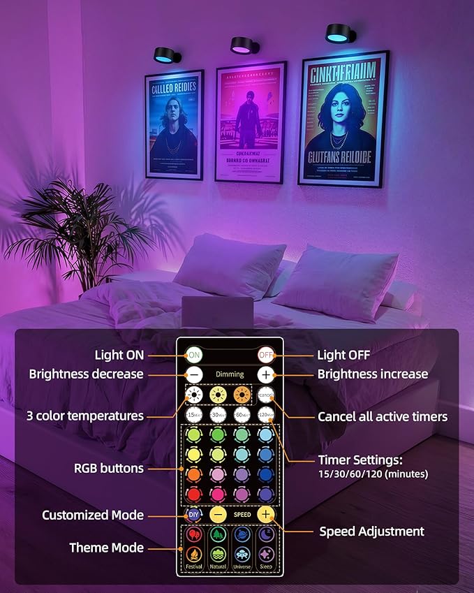 Wall Mounted Lights, 3 Pack Rechargeable RGB Color Changing Light, 3 Color - Image 3