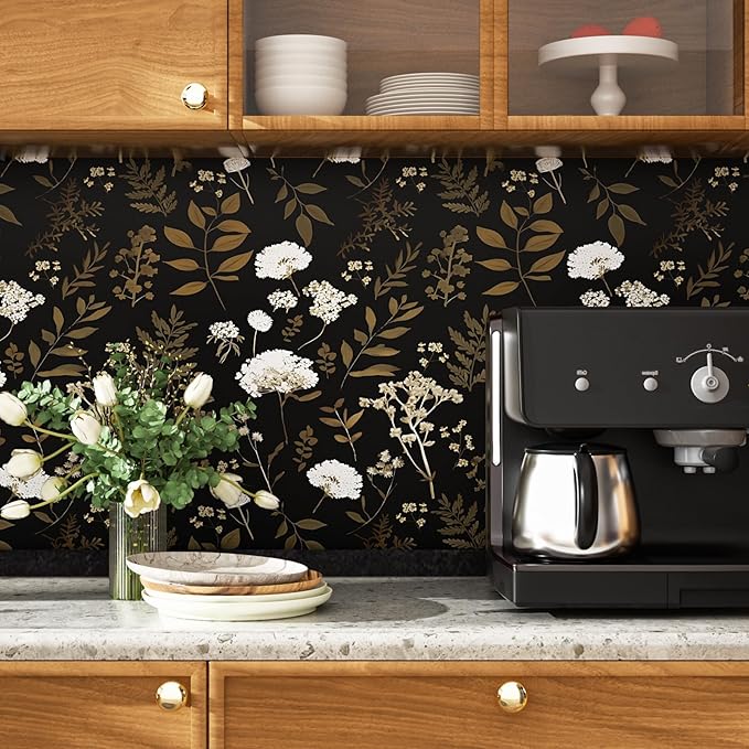 Laatse Dark Floral Wallpaper Peel and Stick Boho Wallpaper 17.5in x 118in - Image 6