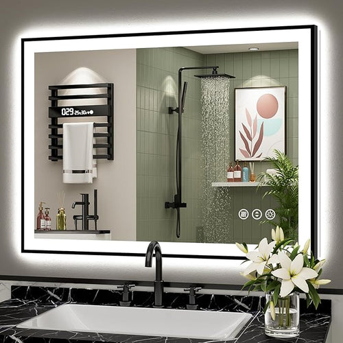 40x30 Black Framed LED Bathroom Mirror by Awandee