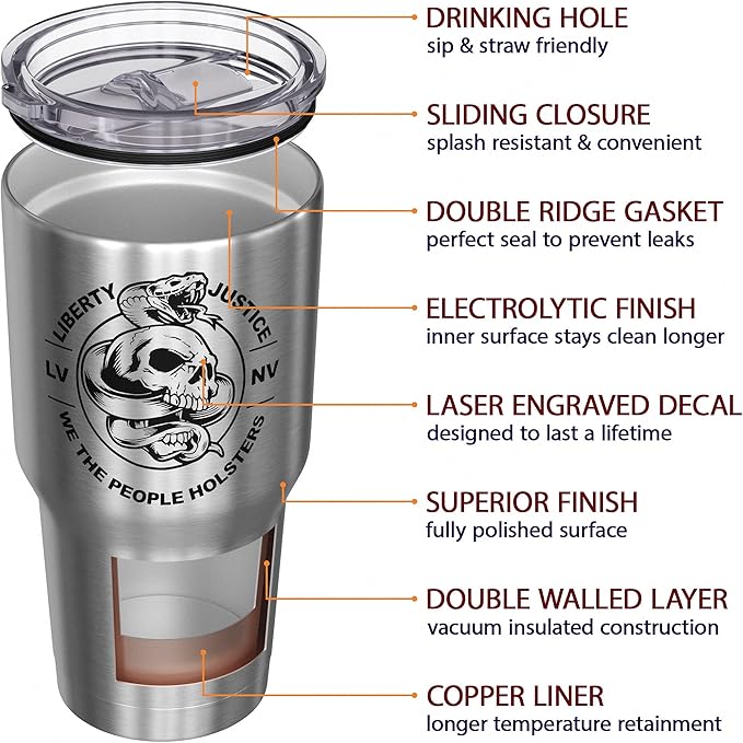We The People Holsters - Liberty And Justice - Coffee Tumbler - American Flag Coffee Travel Mug - Engraved Tumbler - Double Insulated Tumbler - 30 oz