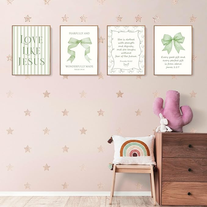 LARTSFRO Coquette Sage Green Bow Jesus Wall Art Decor Posters, Inspirational - Image 3