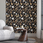 Vintage Black Peel and Stick Wallpaper – Black and Gold Floral Leaf Design Dark - Image 6