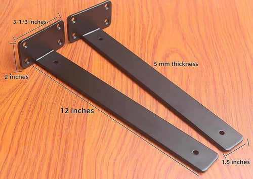 4 Pack - 12 inch Black Hidden L Shelf Bracket Iron Floating Shelf Brackets - Image 2