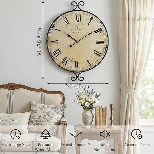 30 Inch Wall Clock for Living Room, Extra Large Farmhouse Wall Clock, Wrought - Image 2
