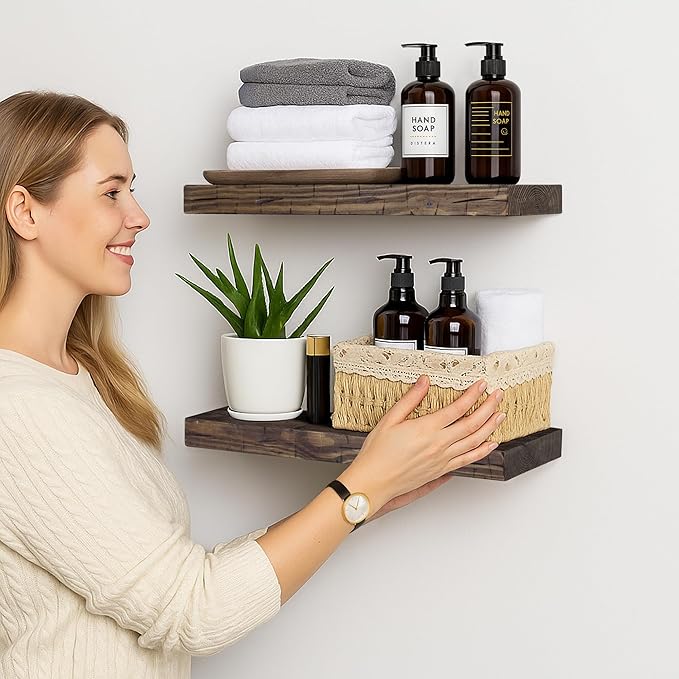 BGMG Floating Shelves 16 inch Long, Distressed Rustic Wooden Wall Shelves - Image 2