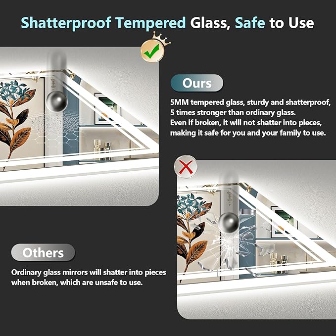 55x36 LED Bathroom Mirror with Lights, Backlit and Front Lit Anti-Fog Lighted - Image 7