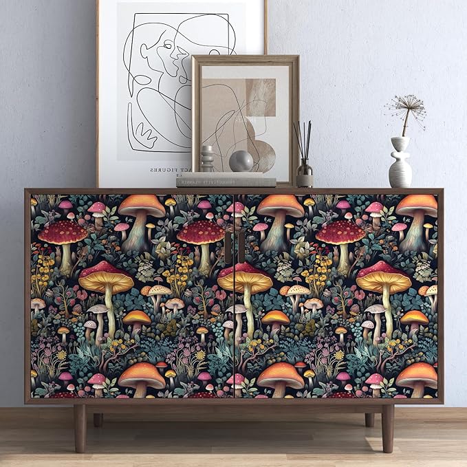 BOKEBEVE Mushroom Wallpaper Peel and Stick Floral Contact Paper Vintage Leaf - Image 4
