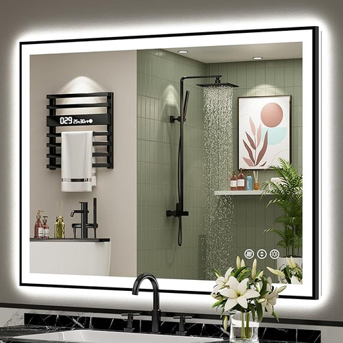 48x38 Black Framed LED Bathroom Mirror by Awandee