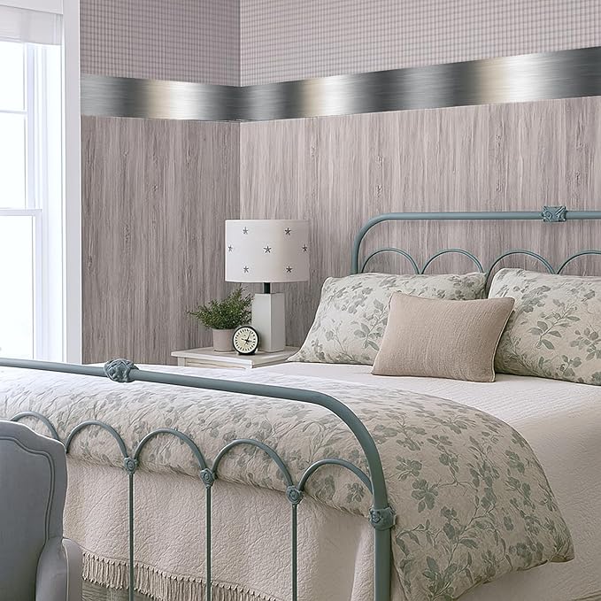 Metallic Stripe Wallpaper Border 196x4 Inch Peel and Stick Wall Border Silver - Image 7