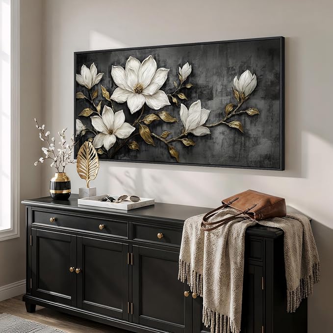 Large Framed Black and White Botanical Wall Art - Image 2