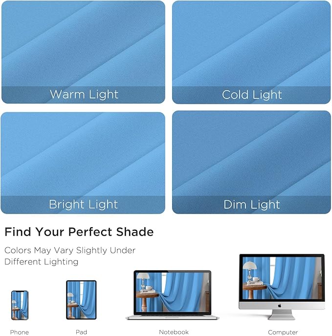 CUCRAF Light Blue Blackout Curtains 96 inch Length 2 Panels Set, Rod Pocket - Image 4