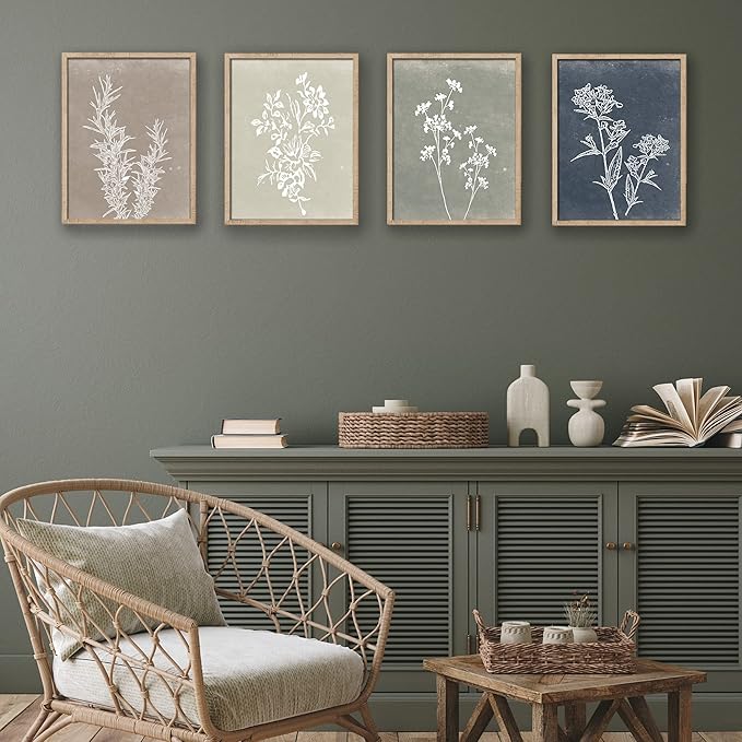 Framed Boho Wall Art Set of 4 for Wooded Minimalist Botanical Print Wall Art - Image 7