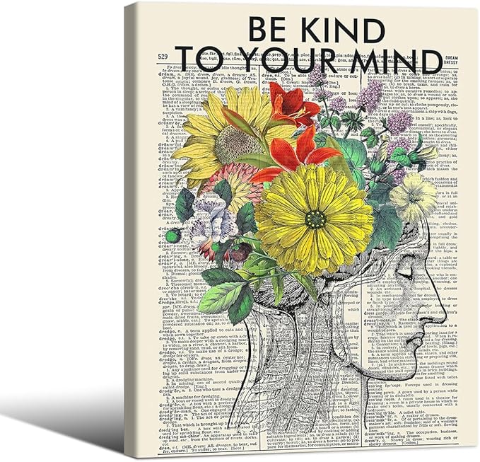 Be Kind To Your Mind Quote Poster Prints Mental Health Canvas Wall Art 08x10 by Medpol