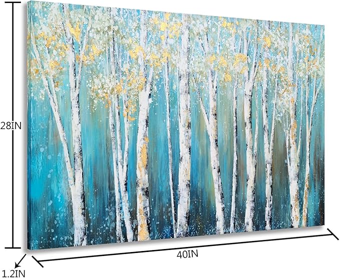 Yihui Arts Landscape Canvas Print Artwork: Teal Winter Forest Painting Wall Art - Image 2