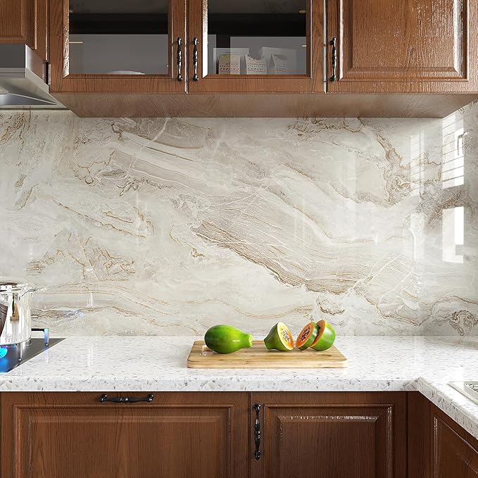 VEELIKE 15.7''x118'' Beige Gold Liquid Marble Contact Paper - Image 4