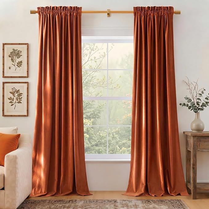 NICETOWN Orange Velvet Curtains 84 inch Long by NICETOWN