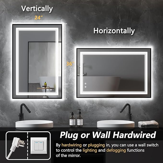 LED Bathroom Mirror with Front and Backlit 24"x36", Wall Mounted, Dual LED - Image 7