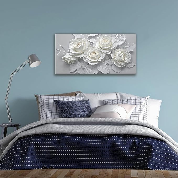 Suconvng White Flower Wall Art Painting Canvas Art Wall Decor 20 X 40 Inch - Image 5